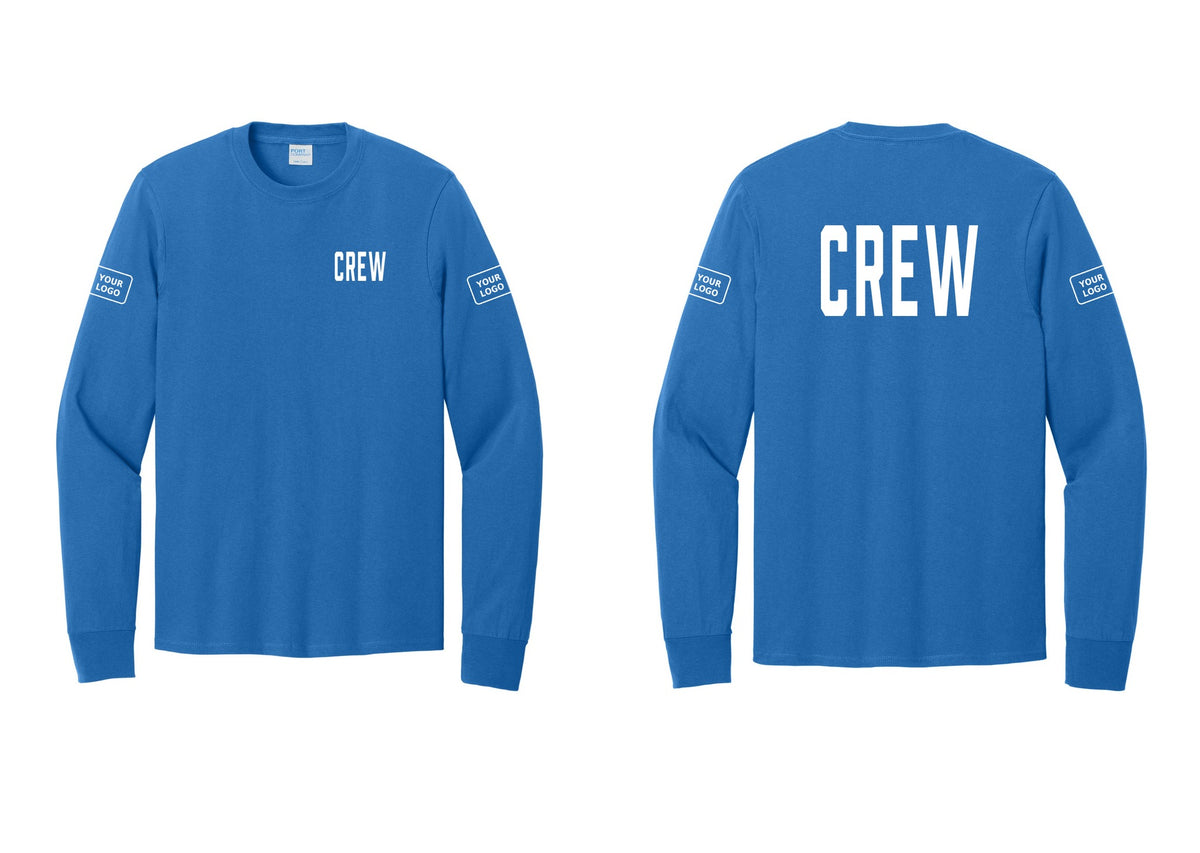 NYC Factory Custom Work Crew Uniform Cotton Long Sleeve Tee with Your Logo (Classic) - Chest + Back + Your Logo Sleeves - Royal