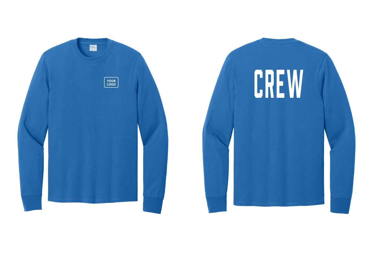 NYC Factory Custom Work Crew Uniform Cotton Long Sleeve Tee with Your Logo (Classic) - Your Logo + Back - Royal