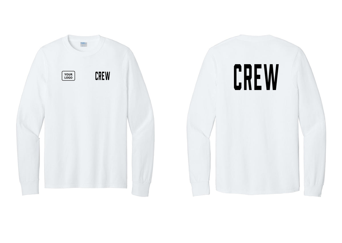 NYC Factory Custom Work Crew Uniform Cotton Long Sleeve Tee with Your Logo (Classic) - CREW + Your Logo + Back - White
