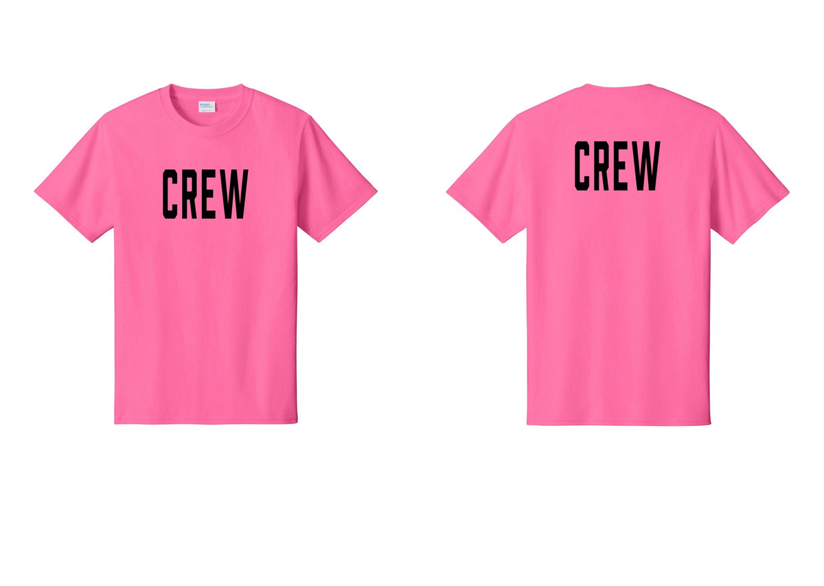 NYC Factory Crew T-Shirt, Condensed Lettering - Front + Back - Neon Pink