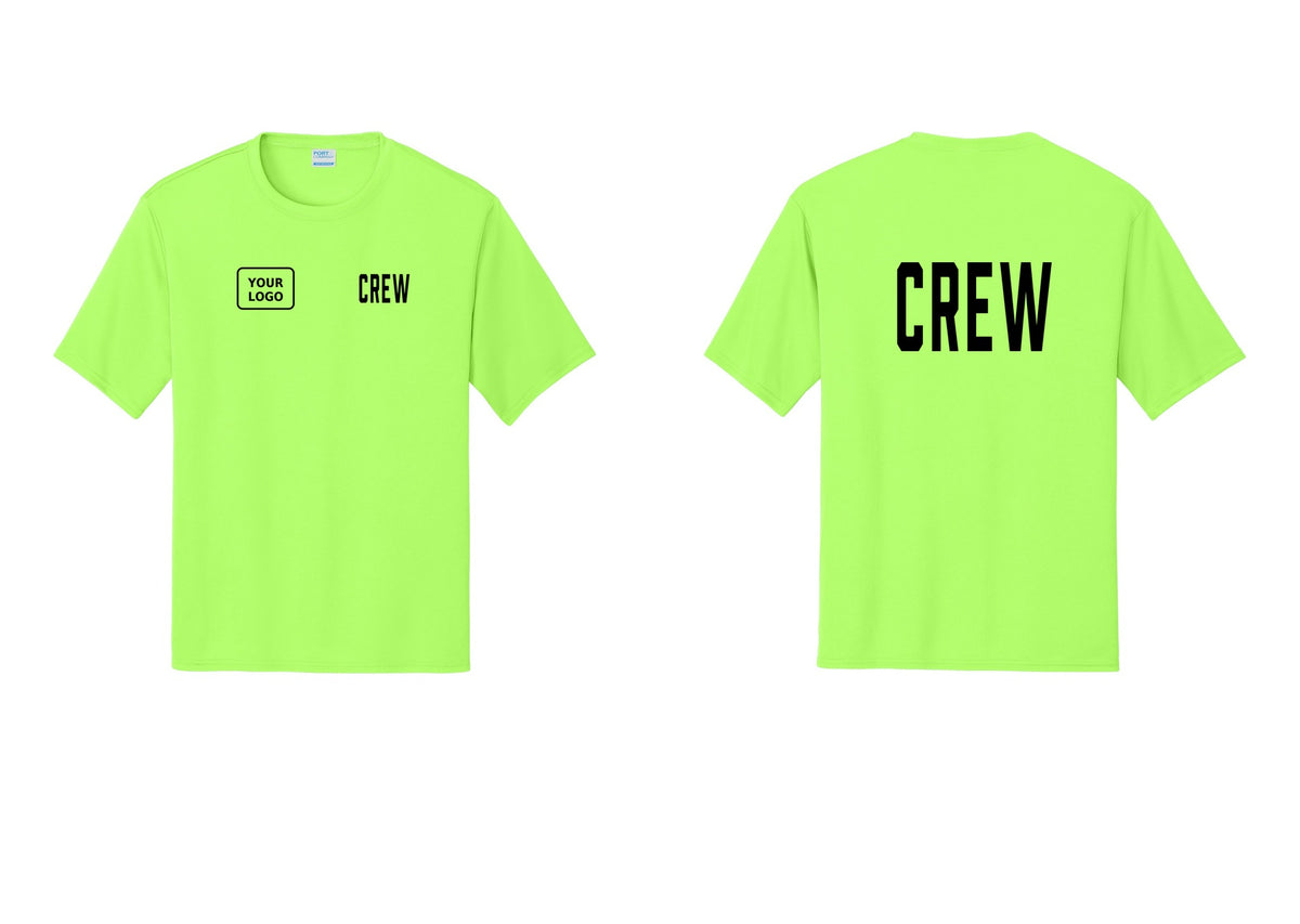 NYC Factory Custom Work Crew Uniform Performance Tee with Your Logo (Classic) - CREW + Your Logo + Back - Neon Green