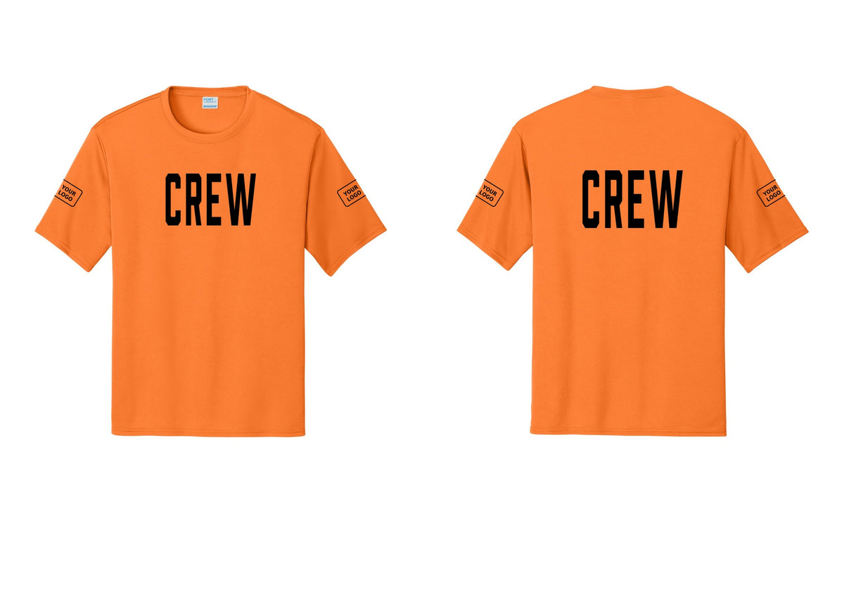 NYC Factory Custom Work Crew Uniform Performance Tee with Your Logo (Classic) - Front + Back + Your Logo Sleeves - Neon Orange