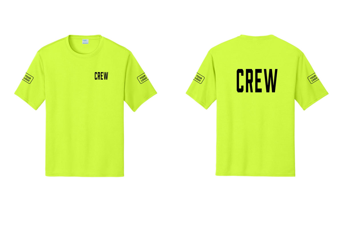 NYC Factory Custom Work Crew Uniform Performance Tee with Your Logo (Classic) - Chest + Back + Your Logo Sleeves - Neon Yellow