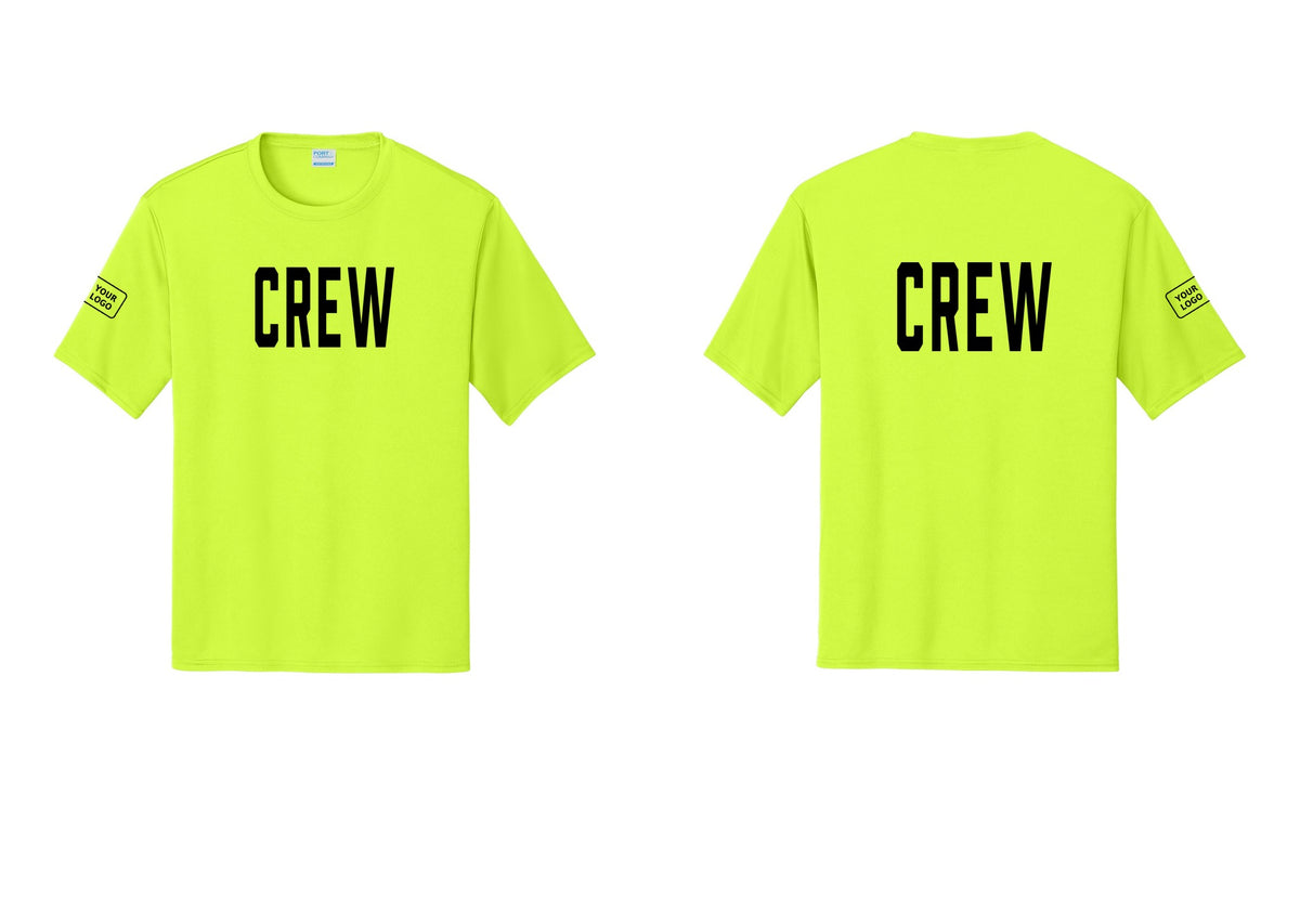 NYC Factory Custom Work Crew Uniform Performance Tee with Your Logo (Classic) - Front + Back + Your Logo Sleeve - Neon Yellow