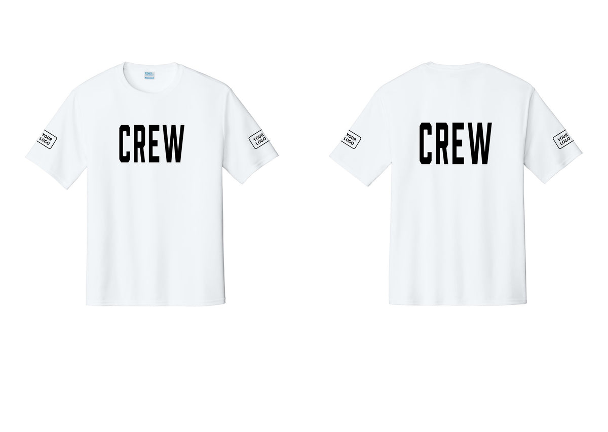 NYC Factory Custom Work Crew Uniform Performance Tee with Your Logo (Classic) - Front + Back + Your Logo Sleeves - White