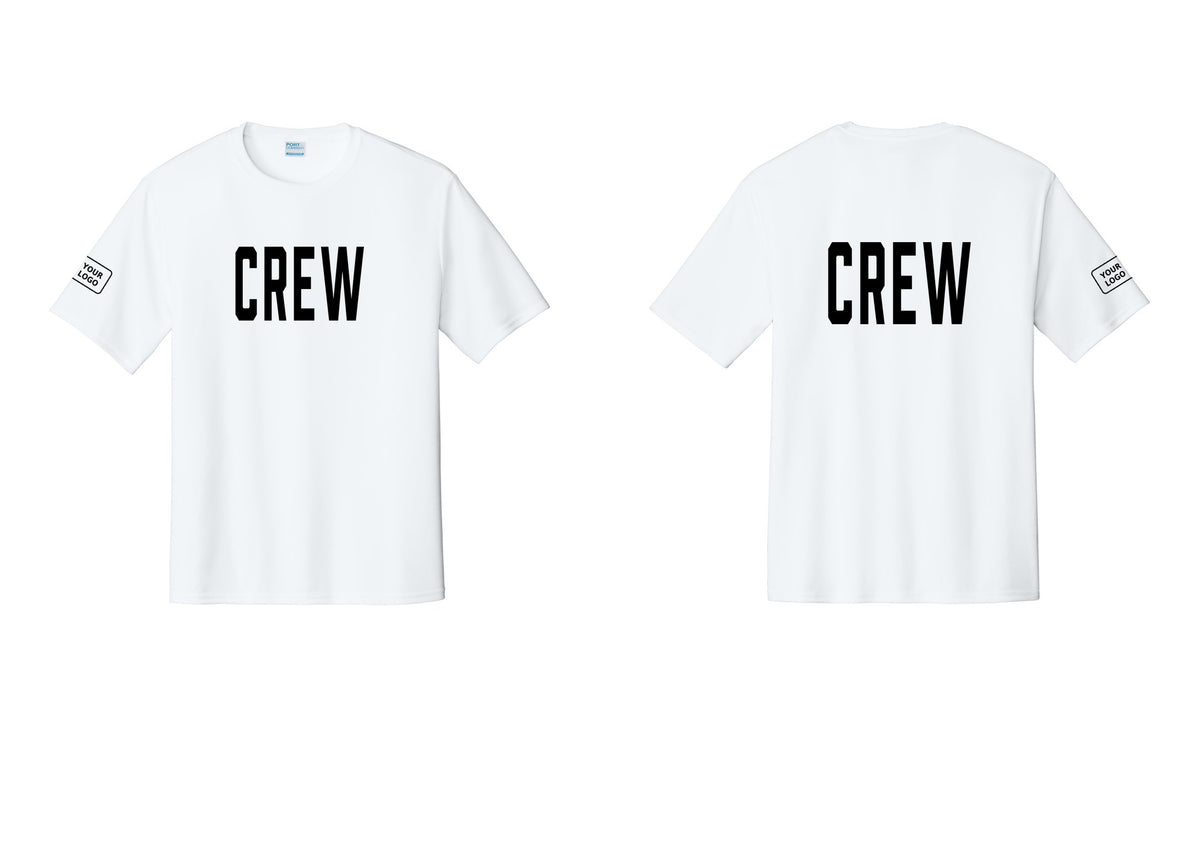 NYC Factory Custom Work Crew Uniform Performance Tee with Your Logo (Classic) - Front + Back + Your Logo Sleeve - White