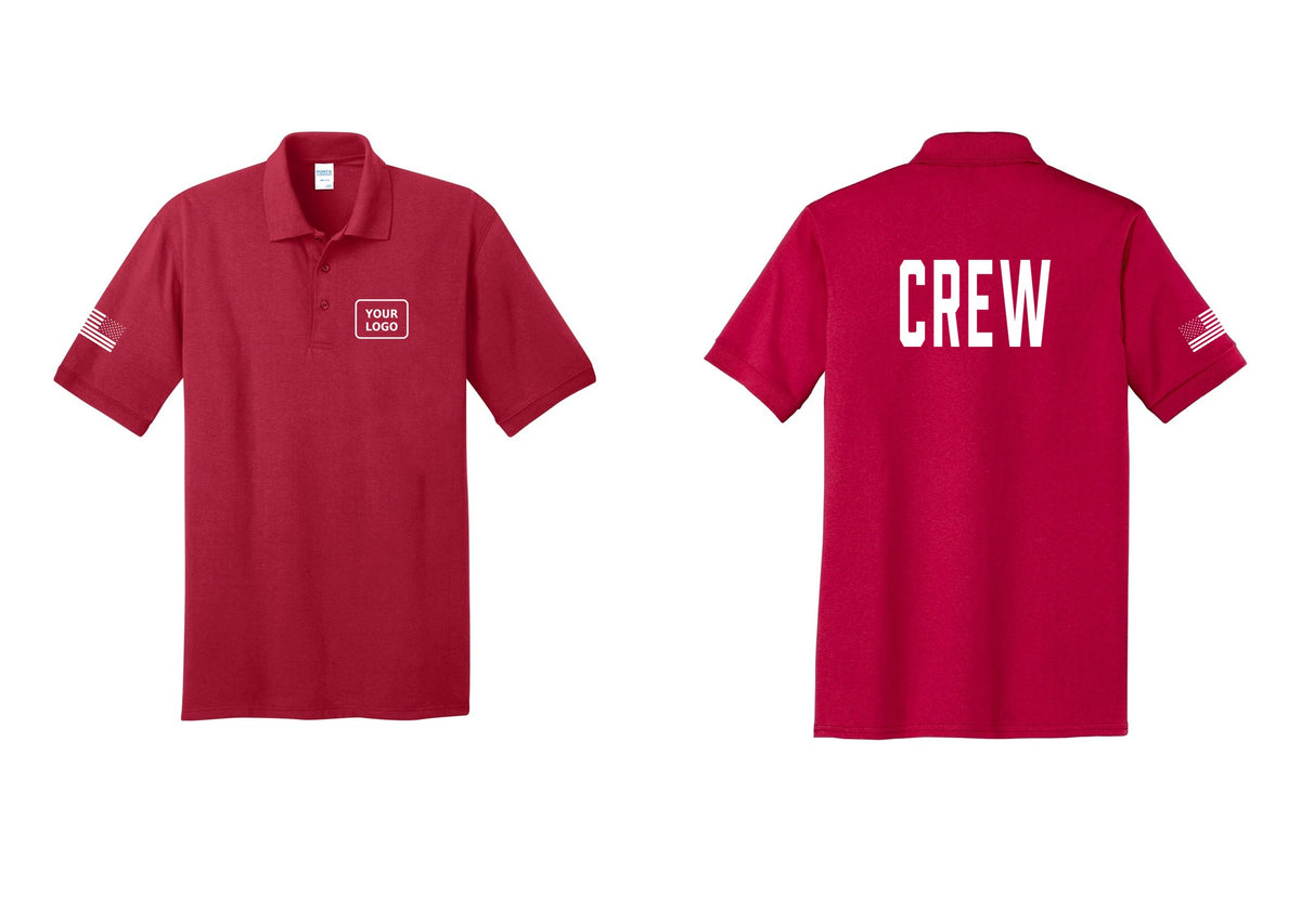 NYC Factory Custom Work Crew Uniform Polo Shirt with Your Logo (Classic) - Your Logo + Back + US Flag Sleeve - Red