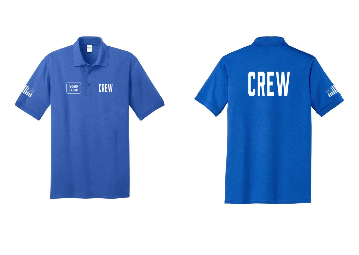 NYC Factory Custom Work Crew Uniform Polo Shirt with Your Logo (Classic) - CREW + Your Logo + Back + US Flag Sleeve - Royal