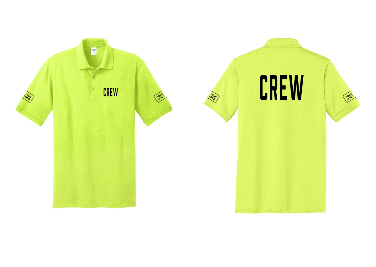 NYC Factory Custom Work Crew Uniform Polo Shirt with Your Logo (Classic) - Chest + Back + Your Logo Sleeves - Safety Green