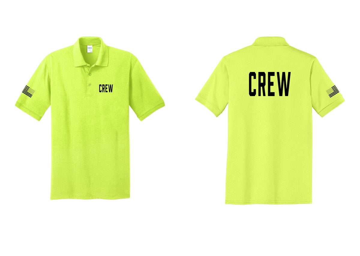 NYC Factory Crew Polo Shirt for Event Staff & Production Teams (Classic) - Chest + Back + US Flag Sleeve - Safety Green