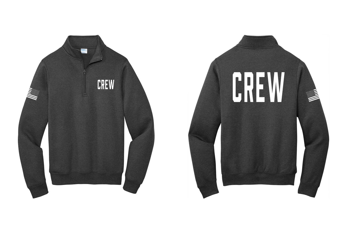 NYC Factory Crew Cotton Fleece 1/4-Zip Pullover Sweatshirt for Event Staff & Production Teams (Classic) - Chest + Back + US Flag Sleeve - Dark Heather Grey