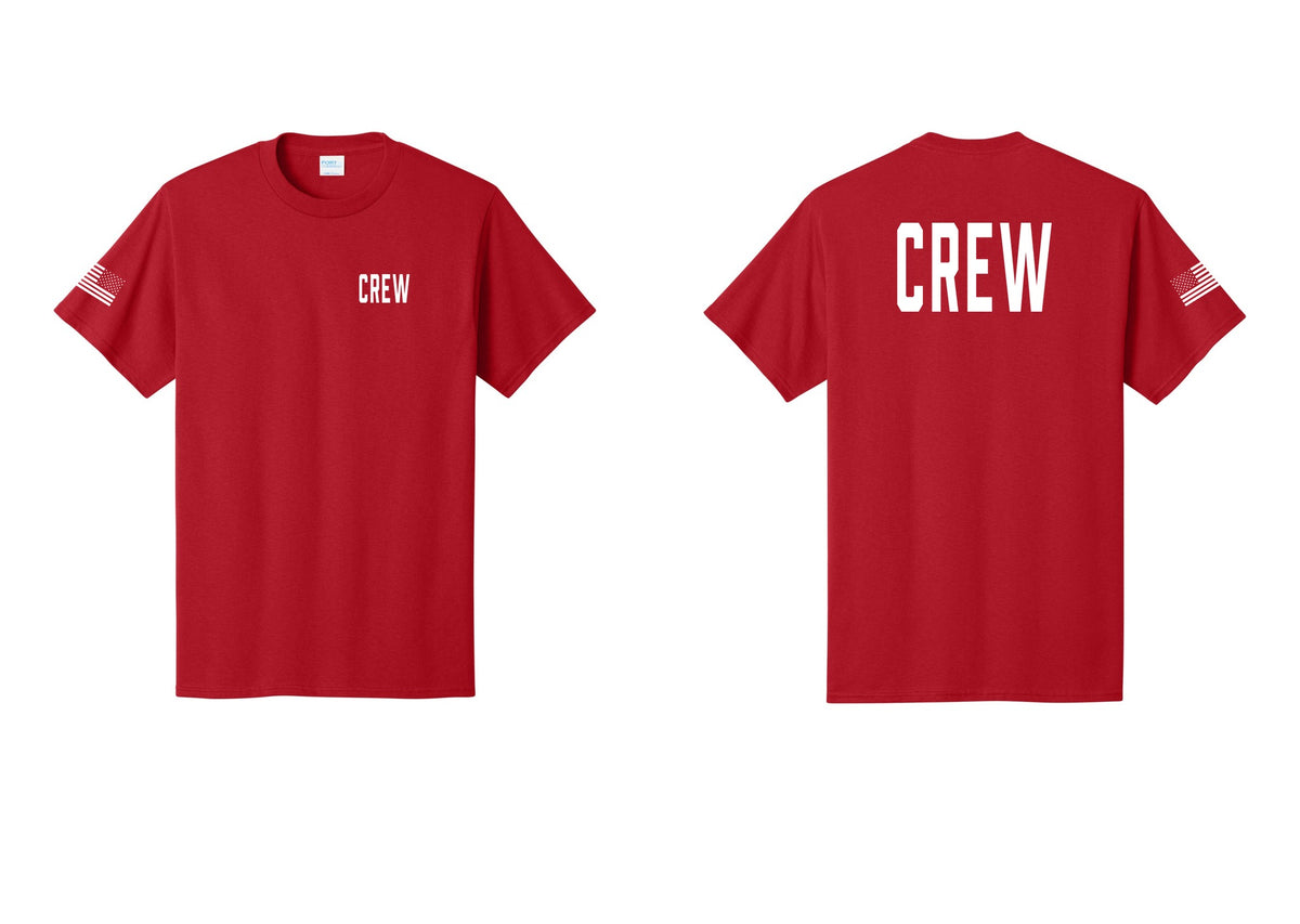 NYC Factory Crew T-Shirt for Event Staff & Production Teams (Classic) - Chest + Back + US Flag Sleeve - Red