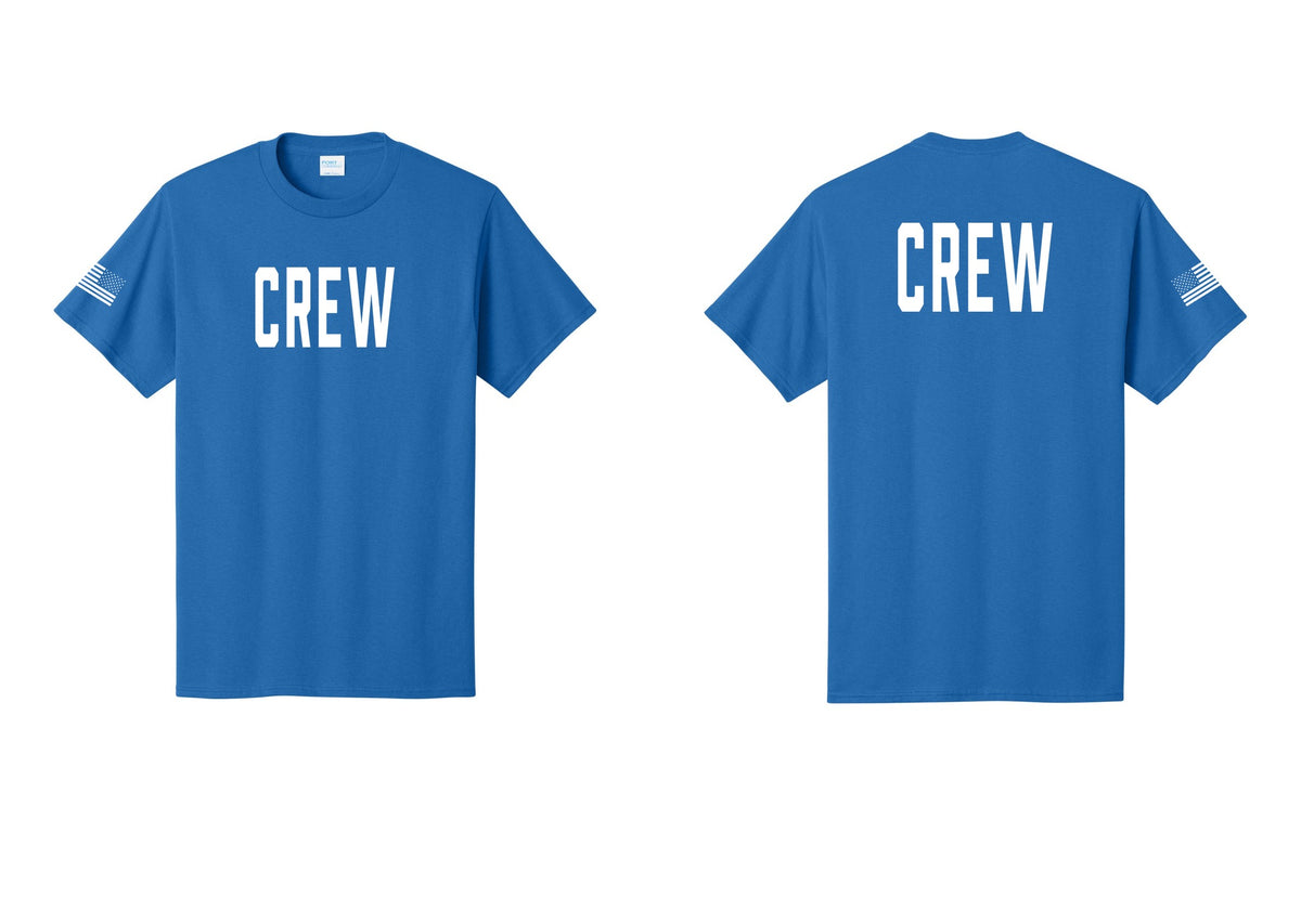 NYC Factory Crew T-Shirt for Event Staff & Production Teams (Classic) - Front + Back + US Flag Sleeve - Royal