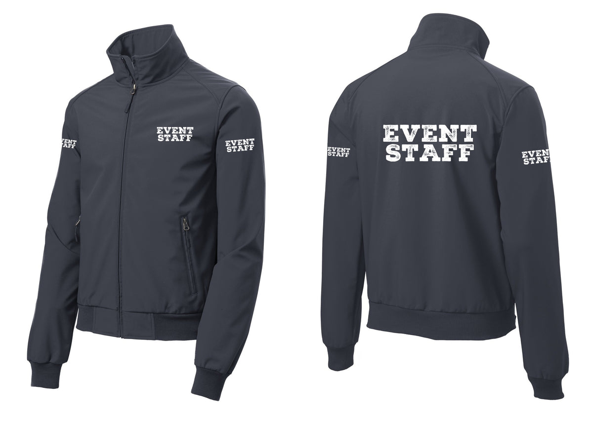 NYC Factory Event Staff Soft Shell Bomber Jacket (Rustic) - Chest + Back + Event Staff Sleeves - Battleship Grey