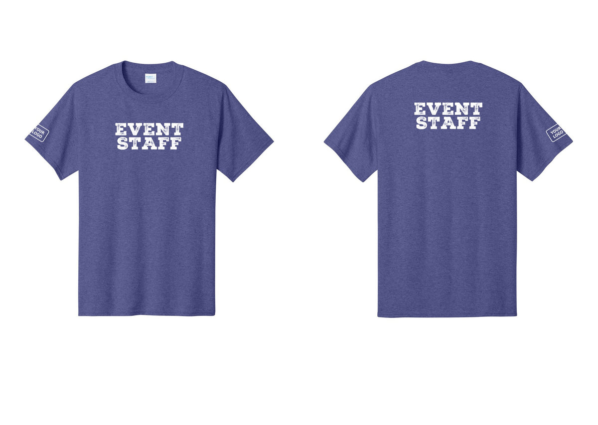 NYC Factory Custom Logo Event Staff T-Shirt - Front + Back + Your Logo Sleeve - Heather Purple