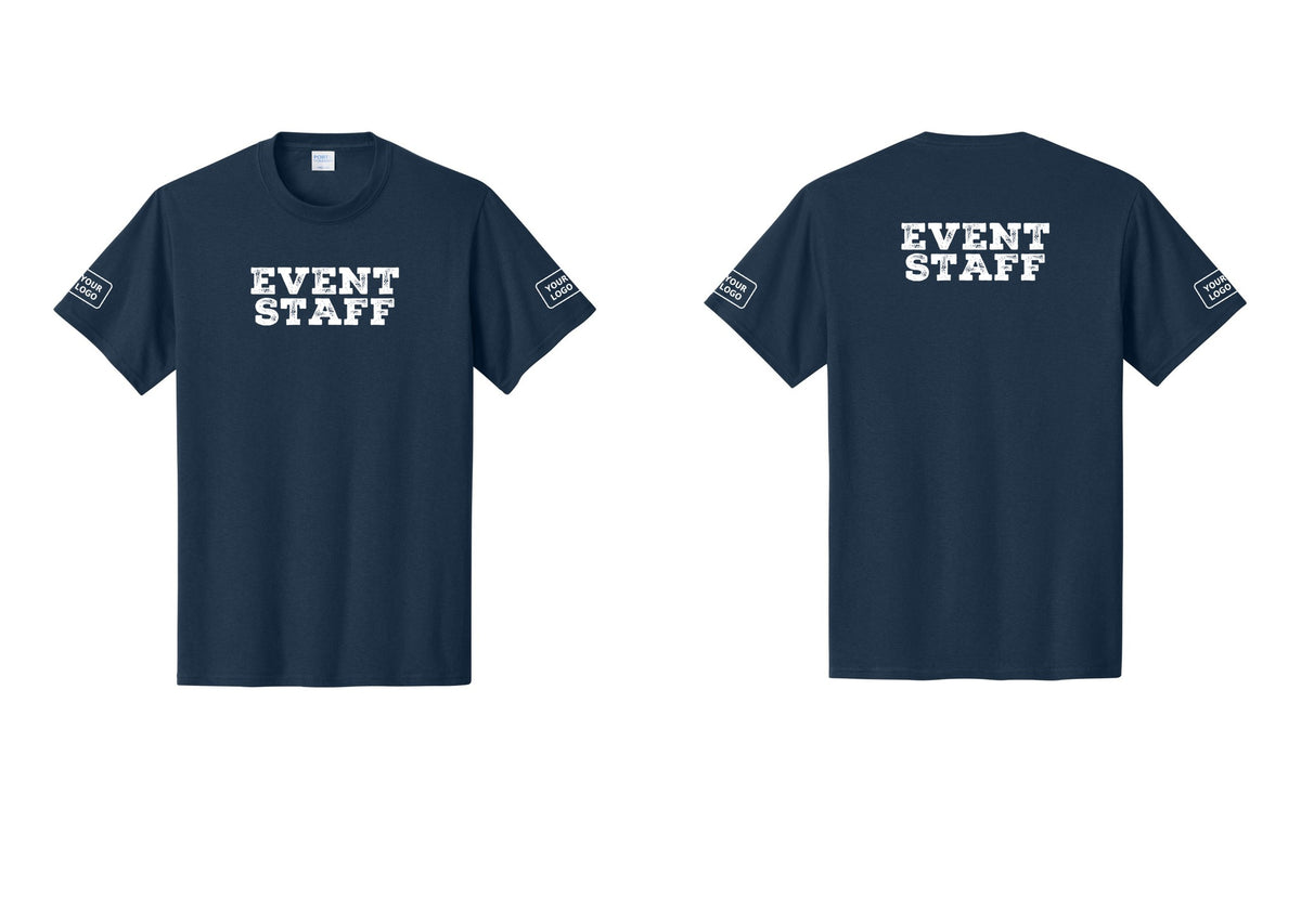 NYC Factory Custom Logo Event Staff T-Shirt - Front + Back + Your Logo Sleeves - Navy
