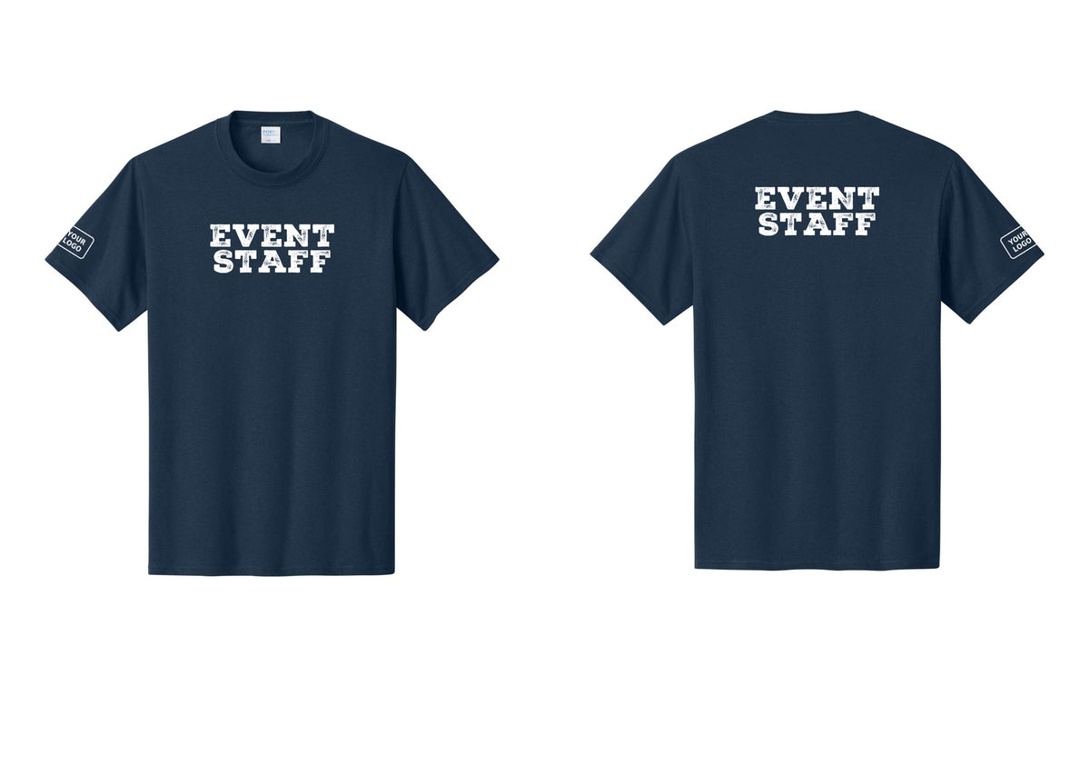 NYC Factory Custom Logo Event Staff T-Shirt - Front + Back + Your Logo Sleeve - Navy