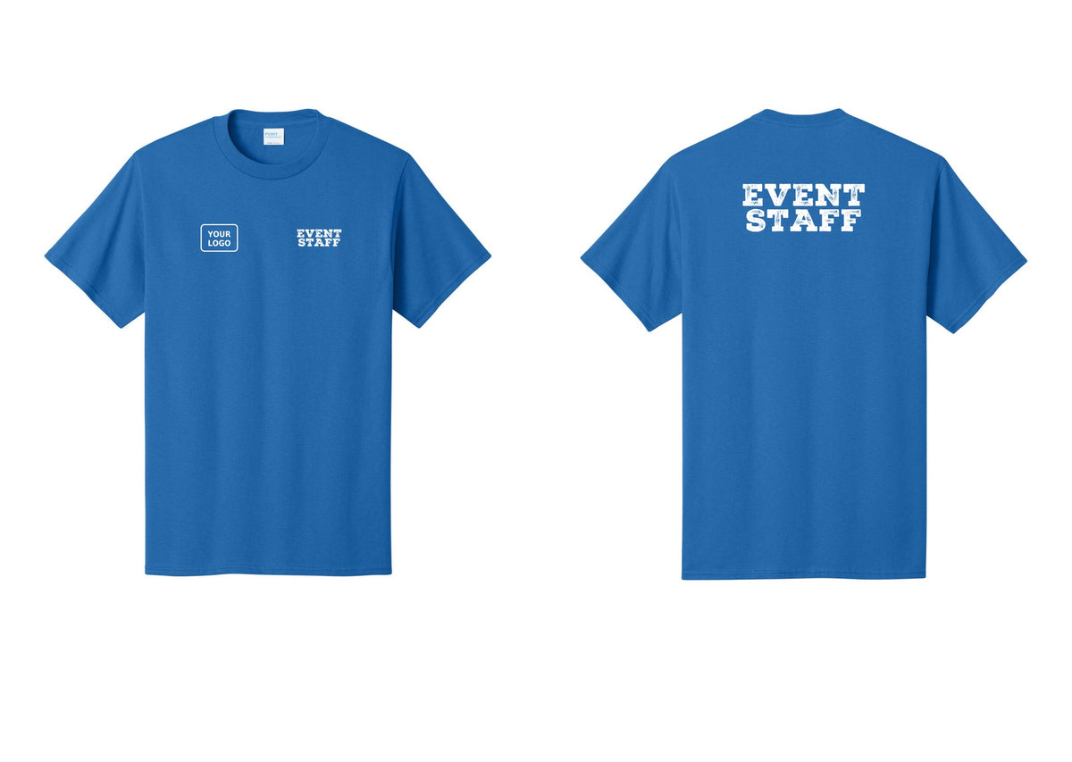NYC Factory Custom Logo Event Staff T-Shirt - EVENT STAFF + Your Logo + Back - Royal