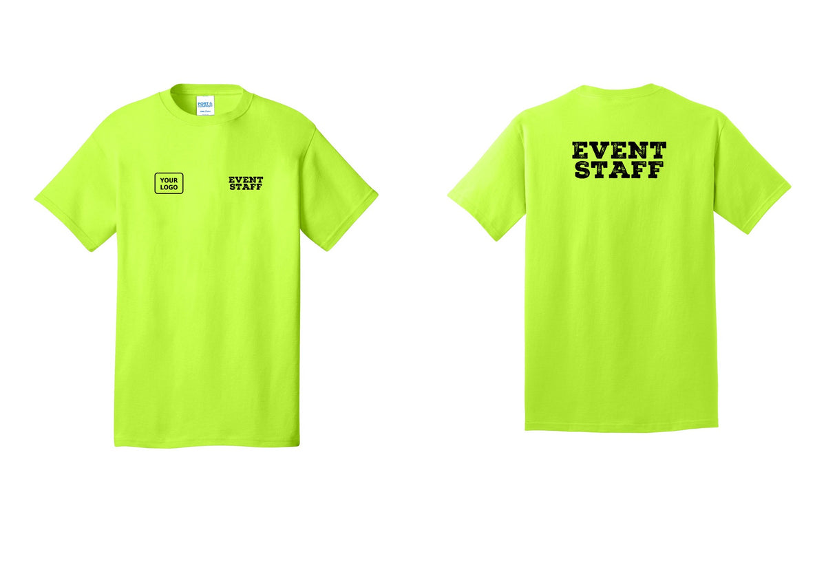 NYC Factory Custom Logo Event Staff T-Shirt - EVENT STAFF + Your Logo + Back - Safety Green