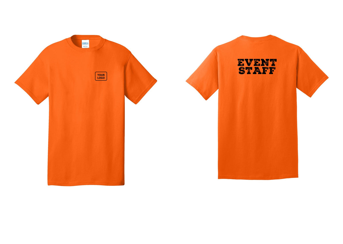 NYC Factory Custom Logo Event Staff T-Shirt - Your Logo + Back - Safety Orange
