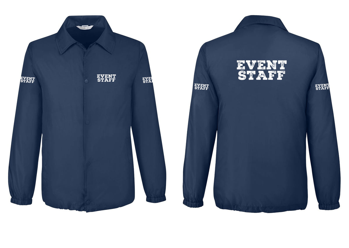 NYC Factory Event Staff Snap-Front Coaches Jacket (Rustic) - Chest + Back + Event Staff Sleeves - Sport Dark Navy