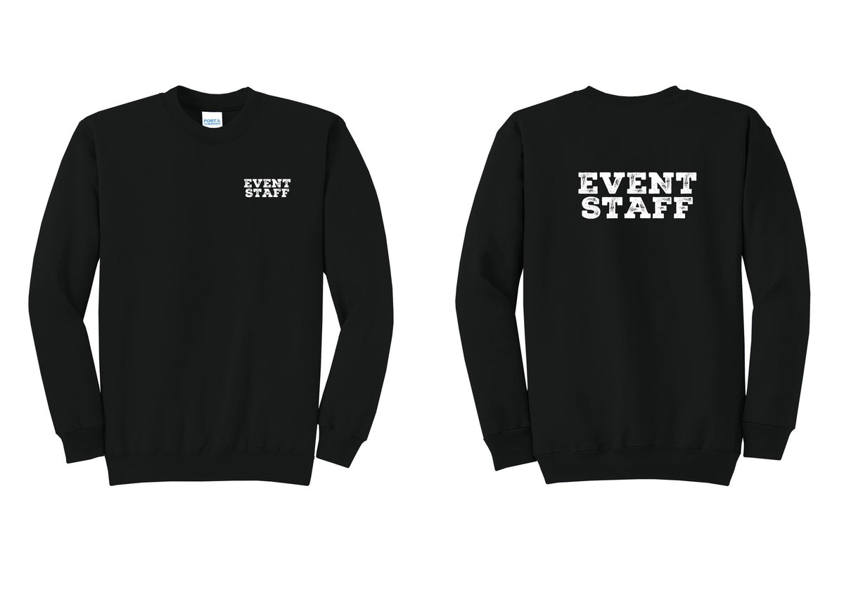 NYC Factory Event Staff Cotton Fleece Crewneck Sweatshirt (Rustic) - Chest + Back - Black