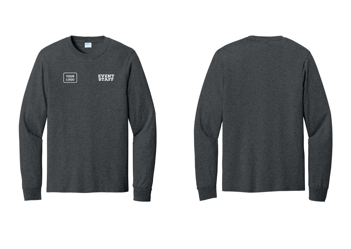 NYC Factory Custom Logo Event Staff Cotton Long Sleeve T-Shirt (Rustic) - EVENT STAFF + Your Logo - Dark Heather Grey