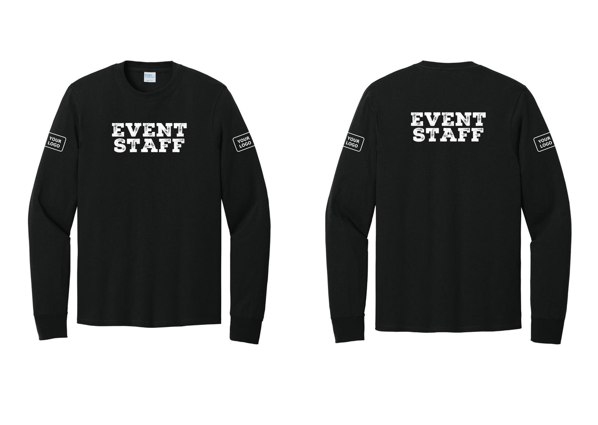 NYC Factory Custom Logo Event Staff Cotton Long Sleeve T-Shirt (Rustic) - Front + Back + Your Logo Sleeves - Black