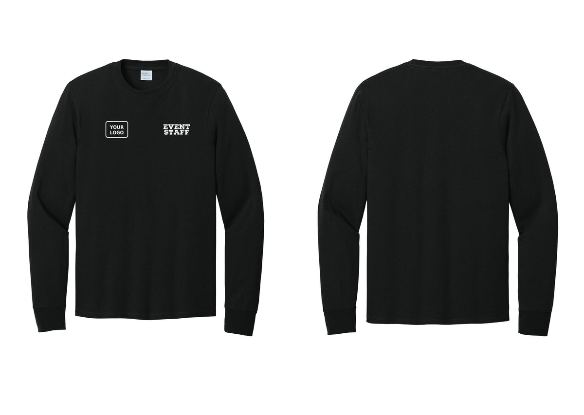 NYC Factory Custom Logo Event Staff Cotton Long Sleeve T-Shirt (Rustic) - EVENT STAFF + Your Logo - Black