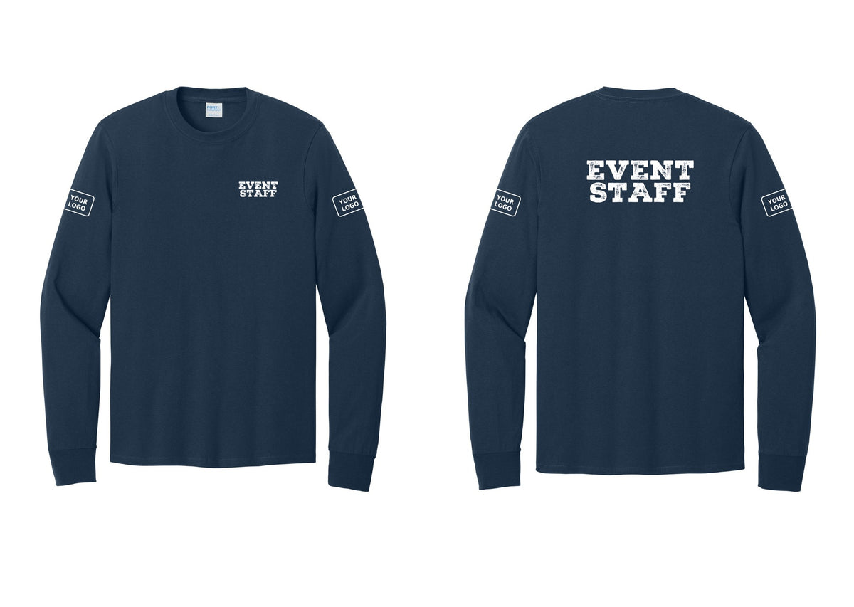NYC Factory Custom Logo Event Staff Cotton Long Sleeve T-Shirt (Rustic) - Chest + Back + Your Logo Sleeves - Navy