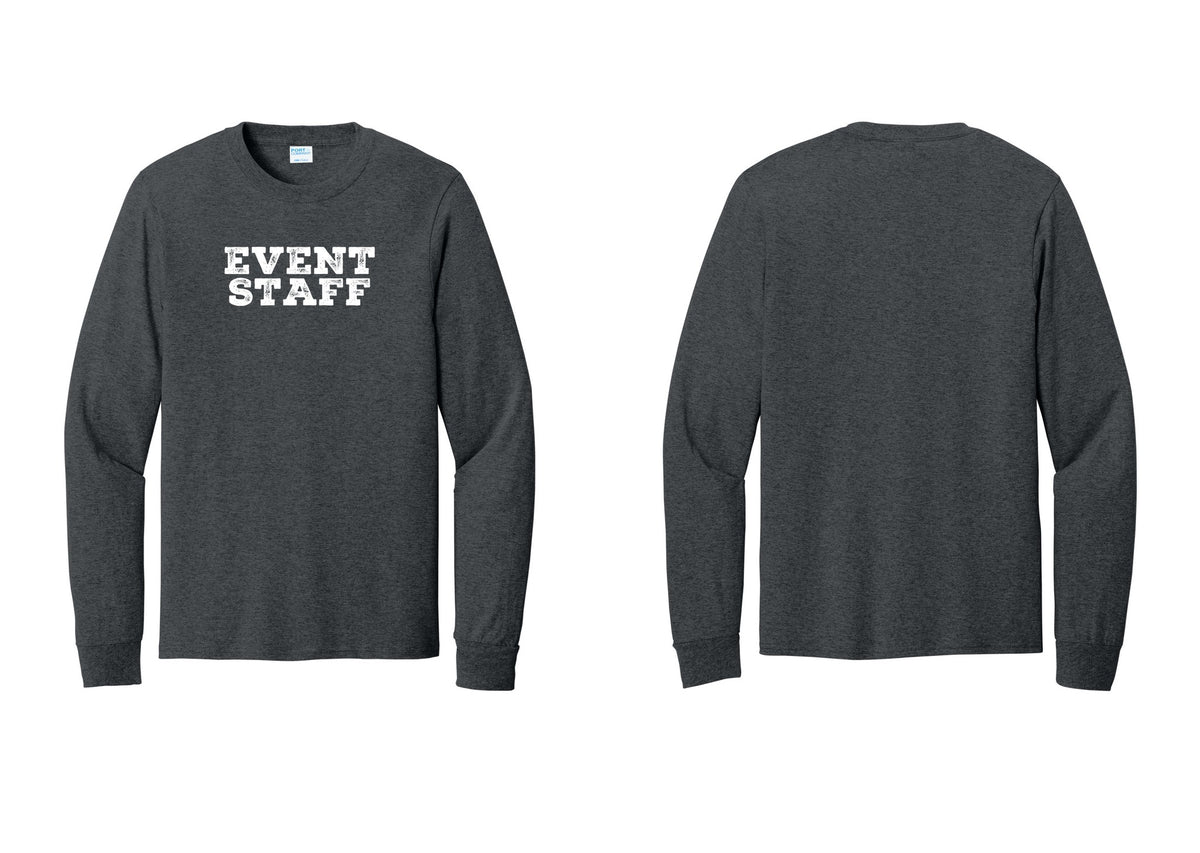 NYC Factory Event Staff Cotton Long Sleeve T-Shirt (Rustic) - Front Only - Dark Heather Grey