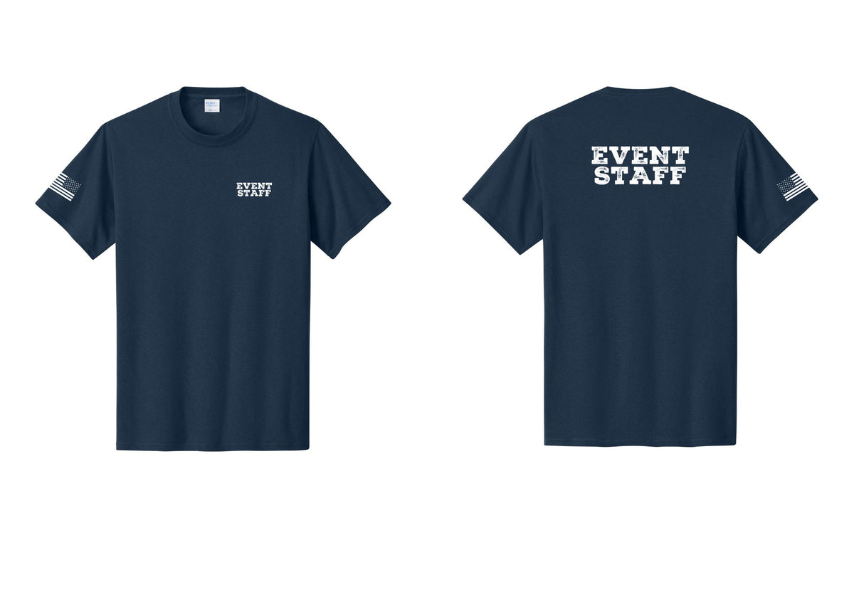 NYC Factory Event Staff T-Shirt - Chest + Back + US Flag Sleeve - Navy