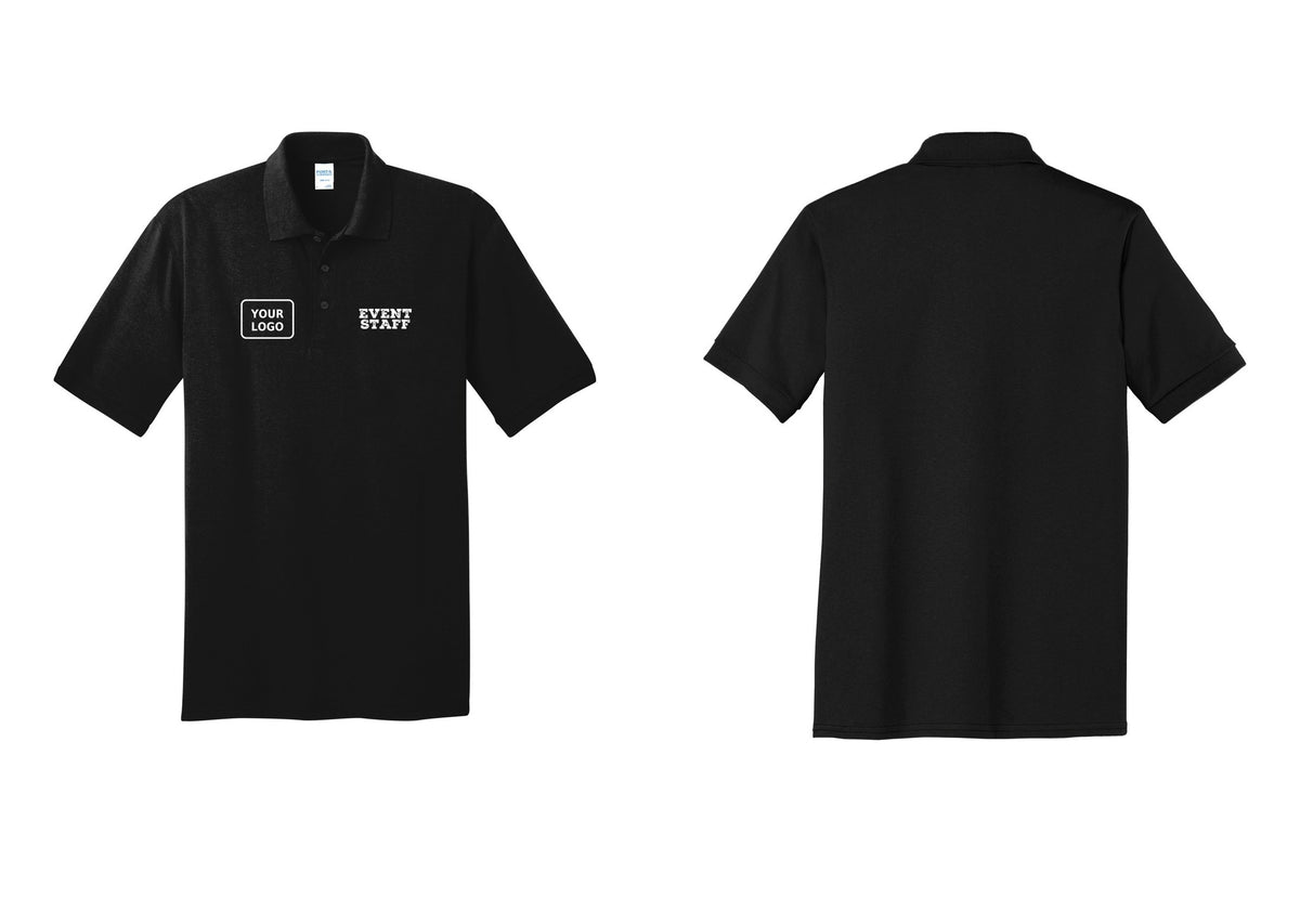 NYC Factory Custom Logo Event Staff Polo Shirt (Rustic) - EVENT STAFF + Your Logo - Black