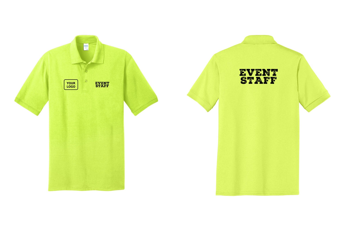 NYC Factory Custom Logo Event Staff Polo Shirt (Rustic) - EVENT STAFF + Your Logo + Back - Safety Green