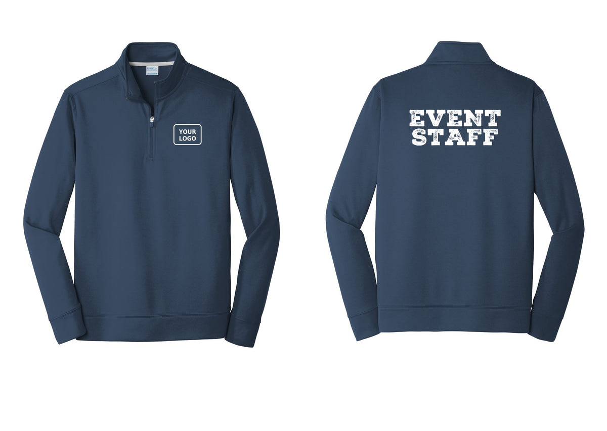 NYC Factory Custom Logo Event Staff Performance Fleece 1/4-Zip Pullover Sweatshirt (Rustic) - Your Logo + Back - Navy