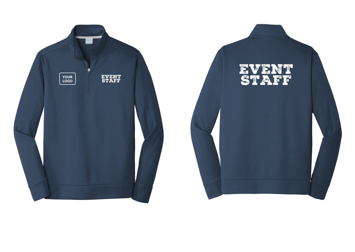 NYC Factory Custom Logo Event Staff Performance Fleece 1/4-Zip Pullover Sweatshirt (Rustic) - EVENT STAFF + Your Logo + Back - Navy