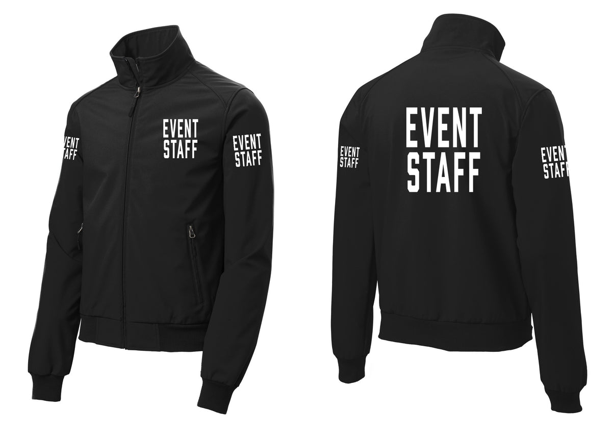 NYC Factory Event Staff Soft Shell Bomber Jacket (Classic) - Chest + Back + Event Staff Sleeves - Black