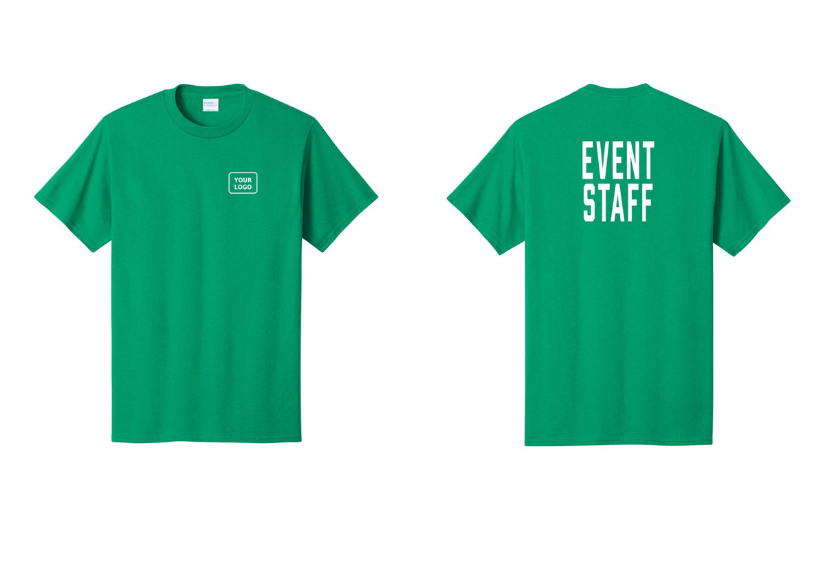 NYC Factory Custom Logo Event Staff T-Shirt, Condensed Lettering - Your Logo + Back - Kelly