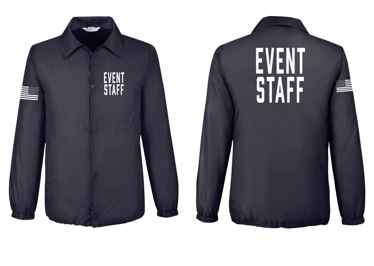 NYC Factory Event Staff Snap-Front Coaches Jacket (Classic) - Chest + Back + US Flag Sleeve - Black