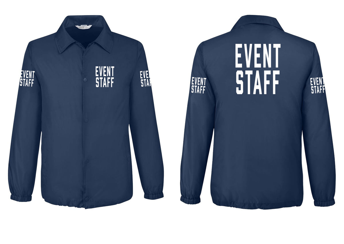 NYC Factory Event Staff Snap-Front Coaches Jacket (Classic) - Chest + Back + Event Staff Sleeves - Sport Dark Navy