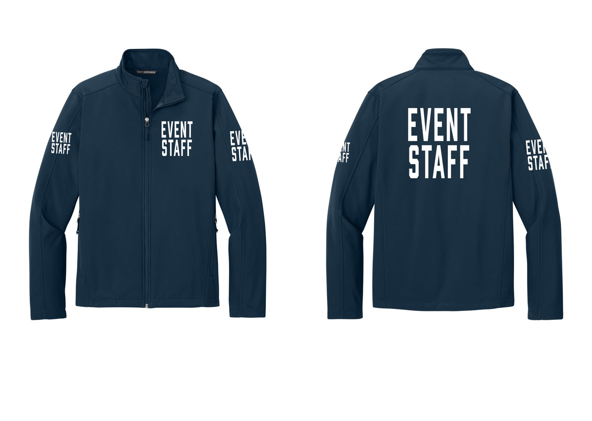 NYC Factory Event Staff Soft Shell Jacket (Classic) - Chest + Back + Event Staff Sleeves - Dress Blue Navy