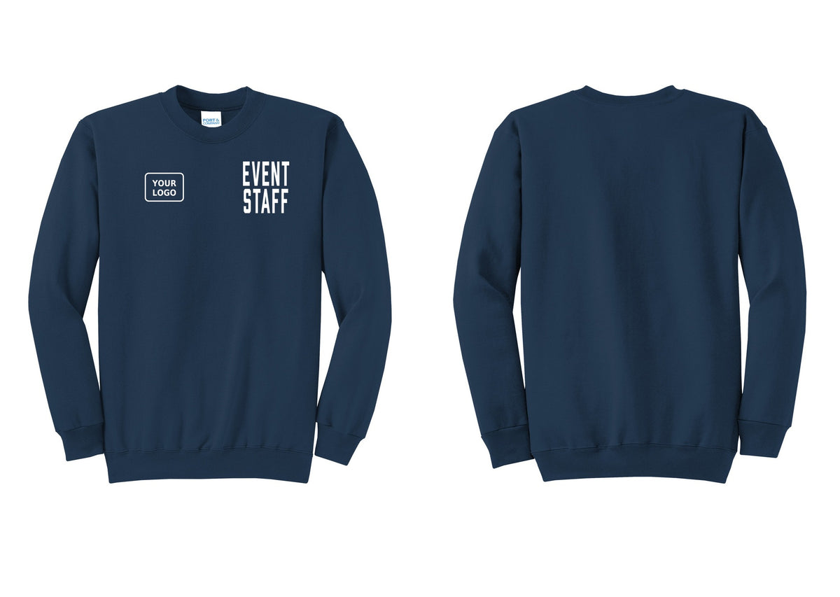 NYC Factory Custom Logo Event Staff Cotton Fleece Crewneck Sweatshirt (Classic) - EVENT STAFF + Your Logo - Navy