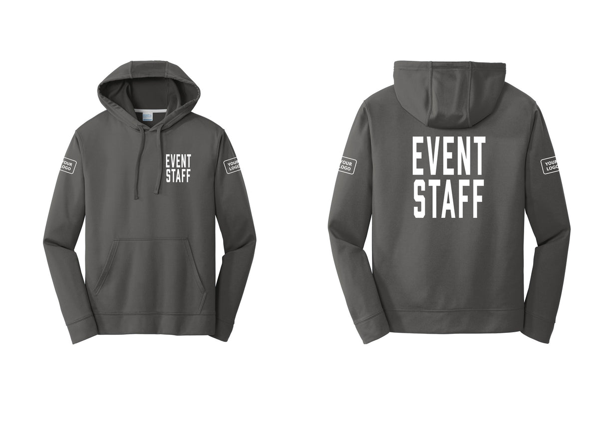 NYC Factory Custom Logo Event Staff Performance Hooded Fleece Pullover Sweatshirt (Classic) - Chest + Back + Your Logo Sleeves - Charcoal