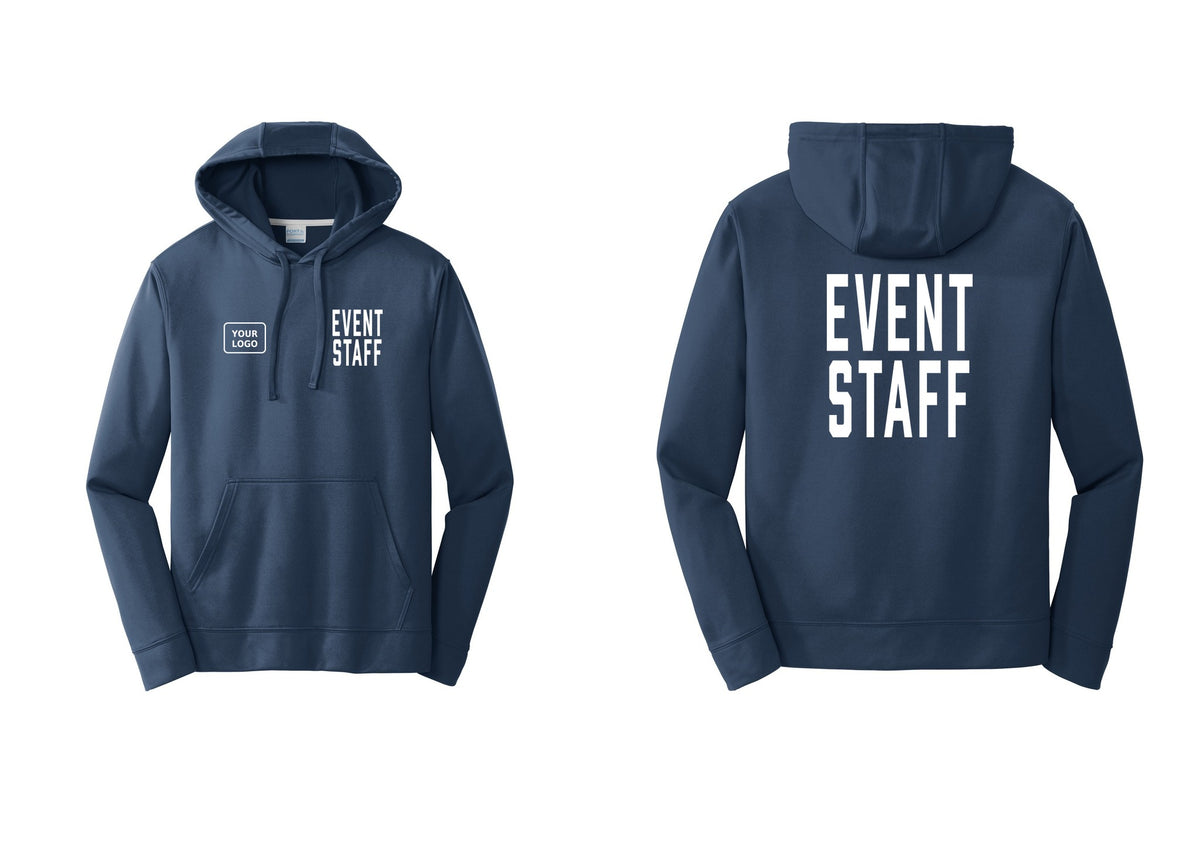 NYC Factory Custom Logo Event Staff Performance Hooded Fleece Pullover Sweatshirt (Classic) - EVENT STAFF + Your Logo + Back - Navy