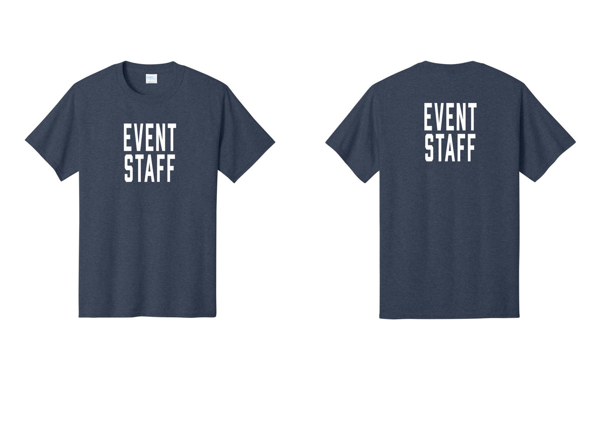 NYC Factory Event Staff T-Shirt, Condensed Lettering - Front + Back - Heather Navy