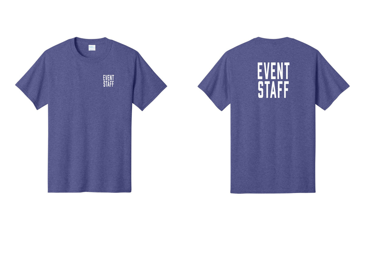 NYC Factory Event Staff T-Shirt, Condensed Lettering - Chest + Back - Heather Purple