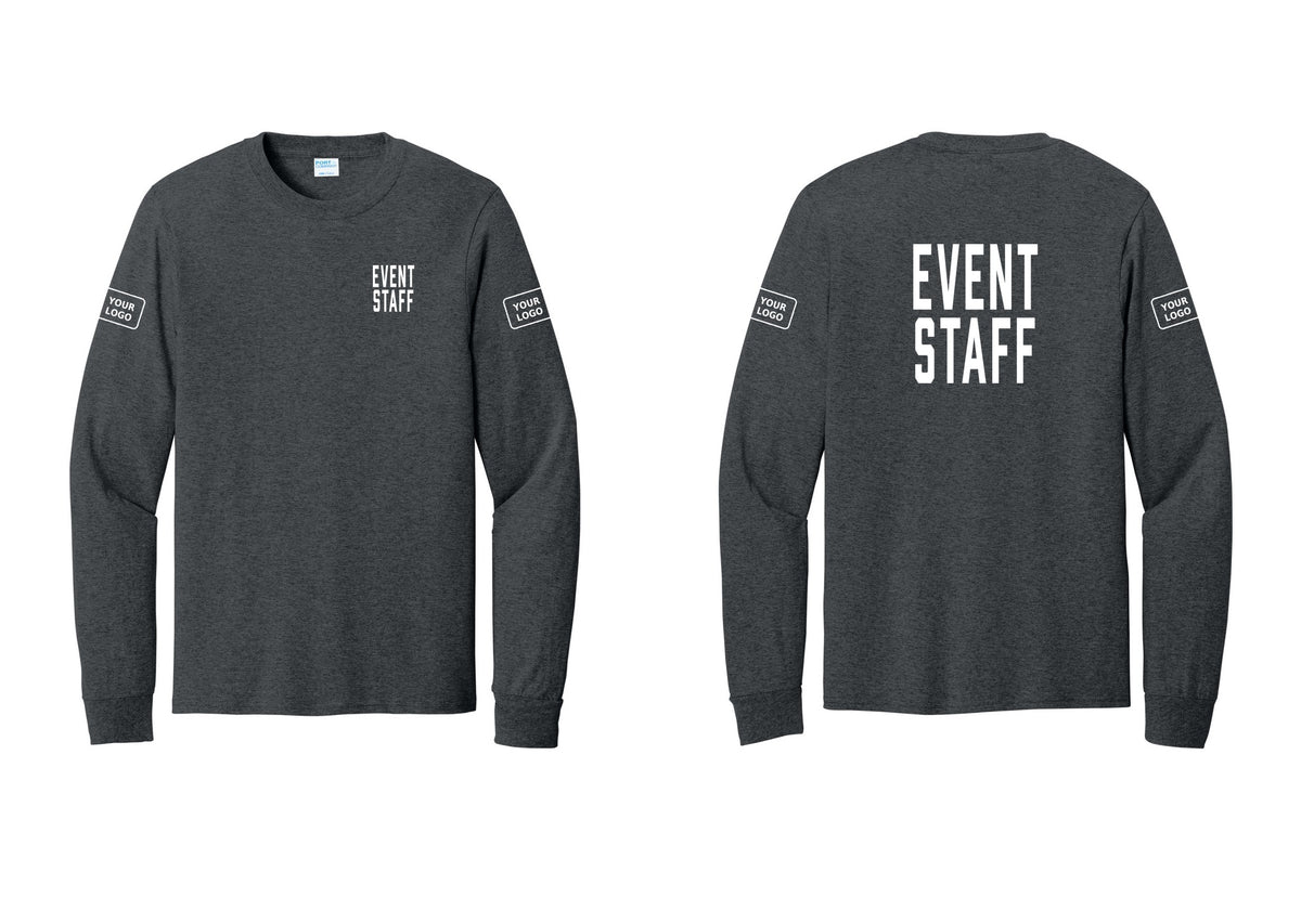 NYC Factory Custom Logo Event Staff Cotton Long Sleeve T-Shirt (Classic) - Chest + Back + Your Logo Sleeves - Dark Heather Grey