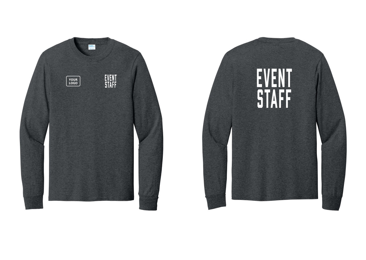 NYC Factory Custom Logo Event Staff Cotton Long Sleeve T-Shirt (Classic) - EVENT STAFF + Your Logo + Back - Dark Heather Grey