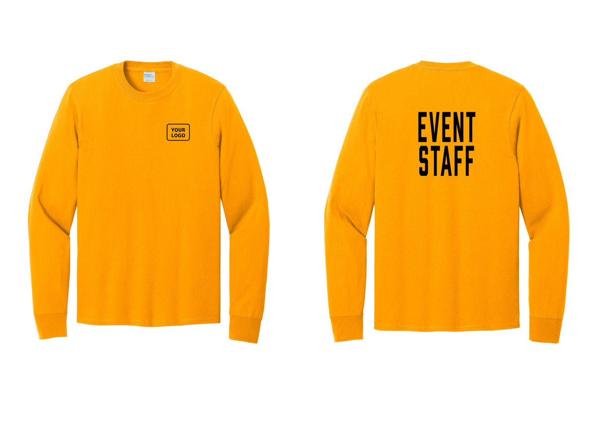 NYC Factory Custom Logo Event Staff Cotton Long Sleeve T-Shirt (Classic) - Your Logo + Back - Gold