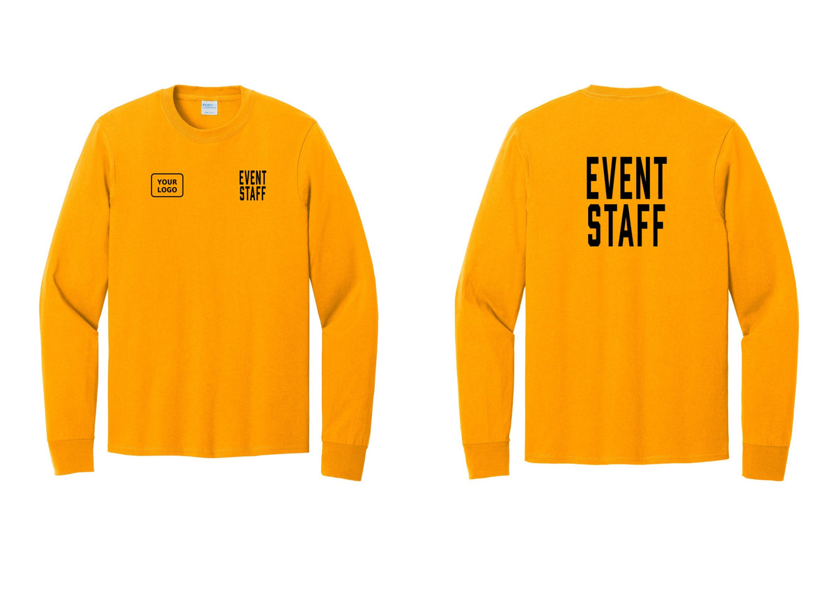 NYC Factory Custom Logo Event Staff Cotton Long Sleeve T-Shirt (Classic) - EVENT STAFF + Your Logo + Back - Gold